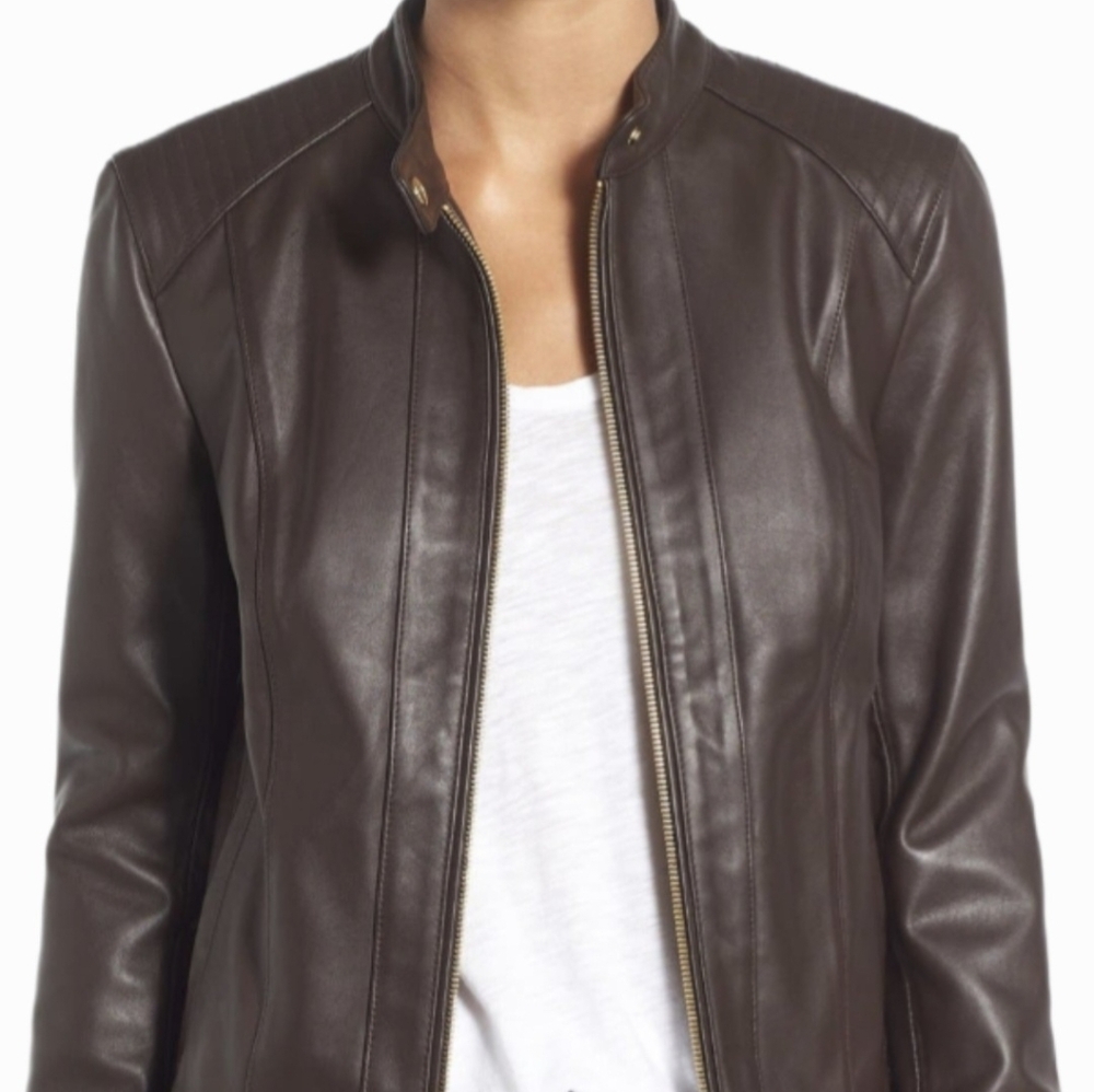 Cole Haan Women's Seamed Leather Jacket